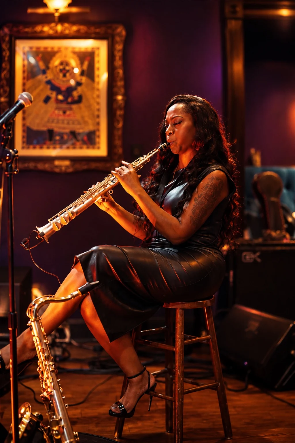 Charmin performing saxophone in an intimate live music setting